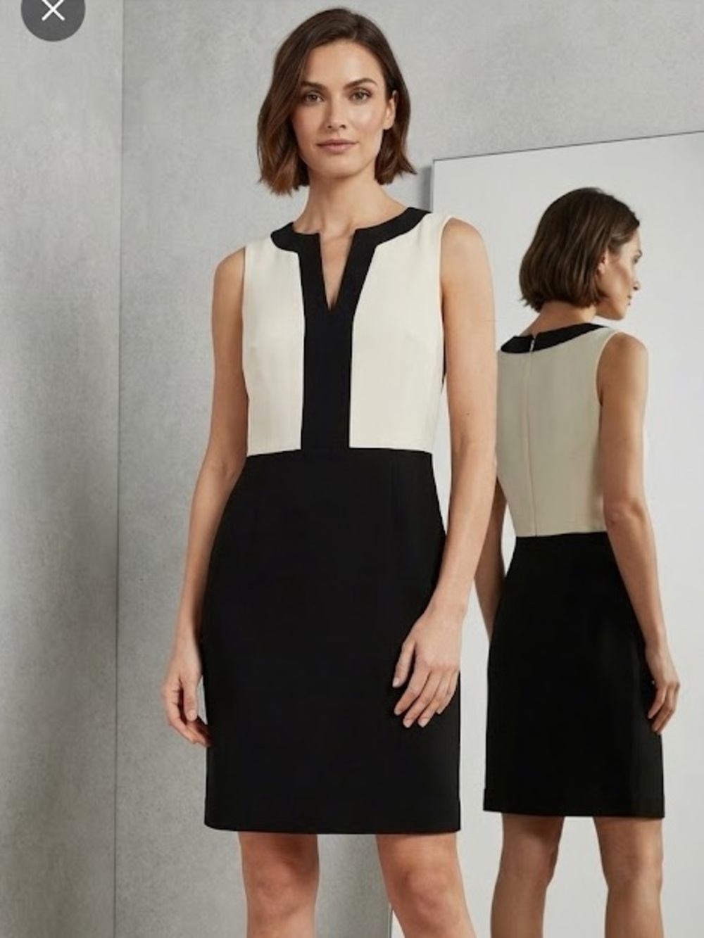 BNWT Banana Republic Black and White V-Notch Sheath Dress in Petite size 12